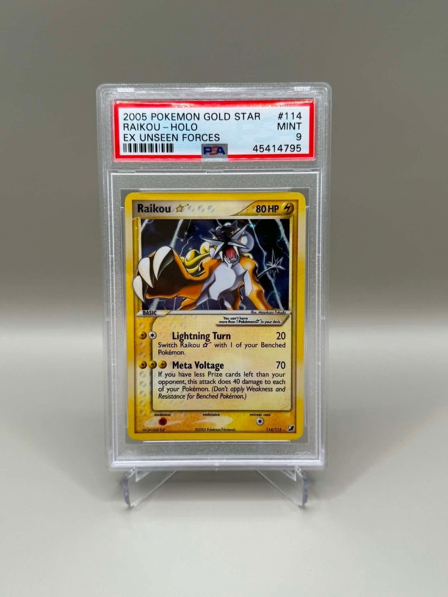 Raikou Gold Star #114 EX Unseen Forces 2005 PSA 9 Mint Pokemon Kort TCG