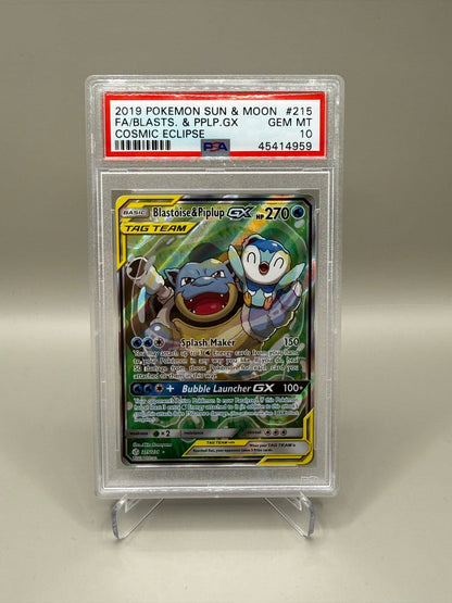 Blastoise & Piplup GX 215/236 Cosmic Eclipse PSA 10 Gem Mint Pokemon Kort TCG
